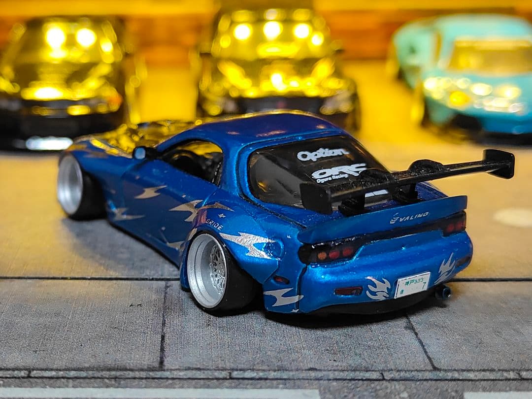 ホットウィールカスタム マツダ RX7 ドリ車 フルエアロ ☆深リム☆トミカ改造