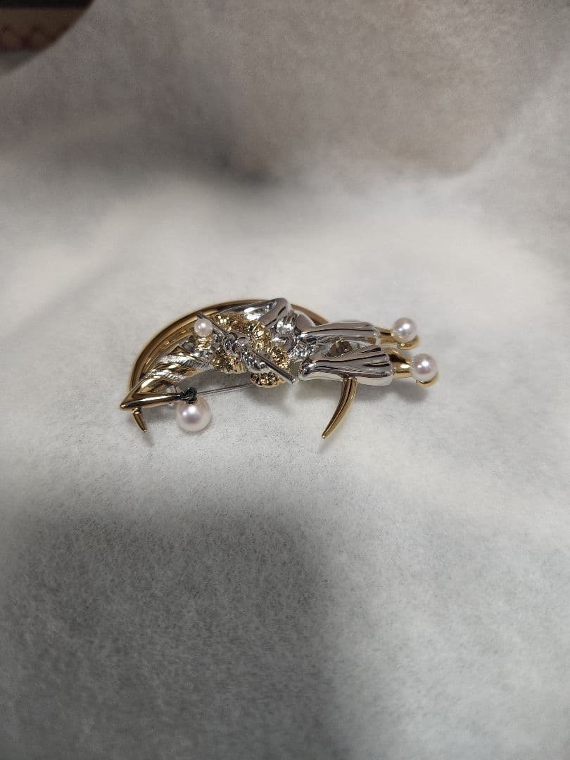 MIKIMOTO ミキモト ブローチ シルバー パール ピエロ 三日月 笛