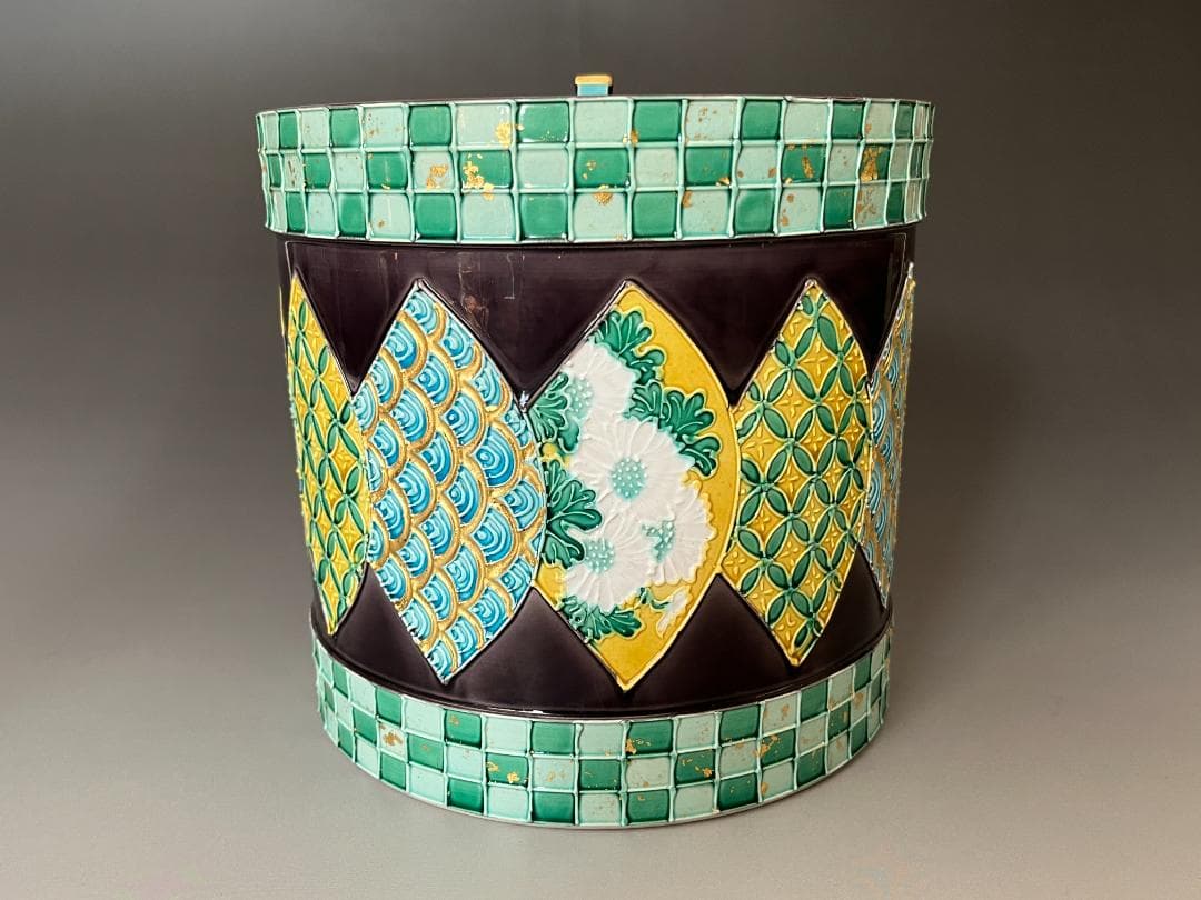 中村翠嵐 紫交趾地紙ツナギ　水指　茶道具