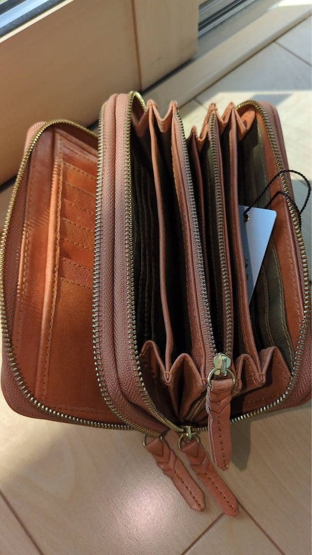 ブラウンレザー ダブルファスナー長財布