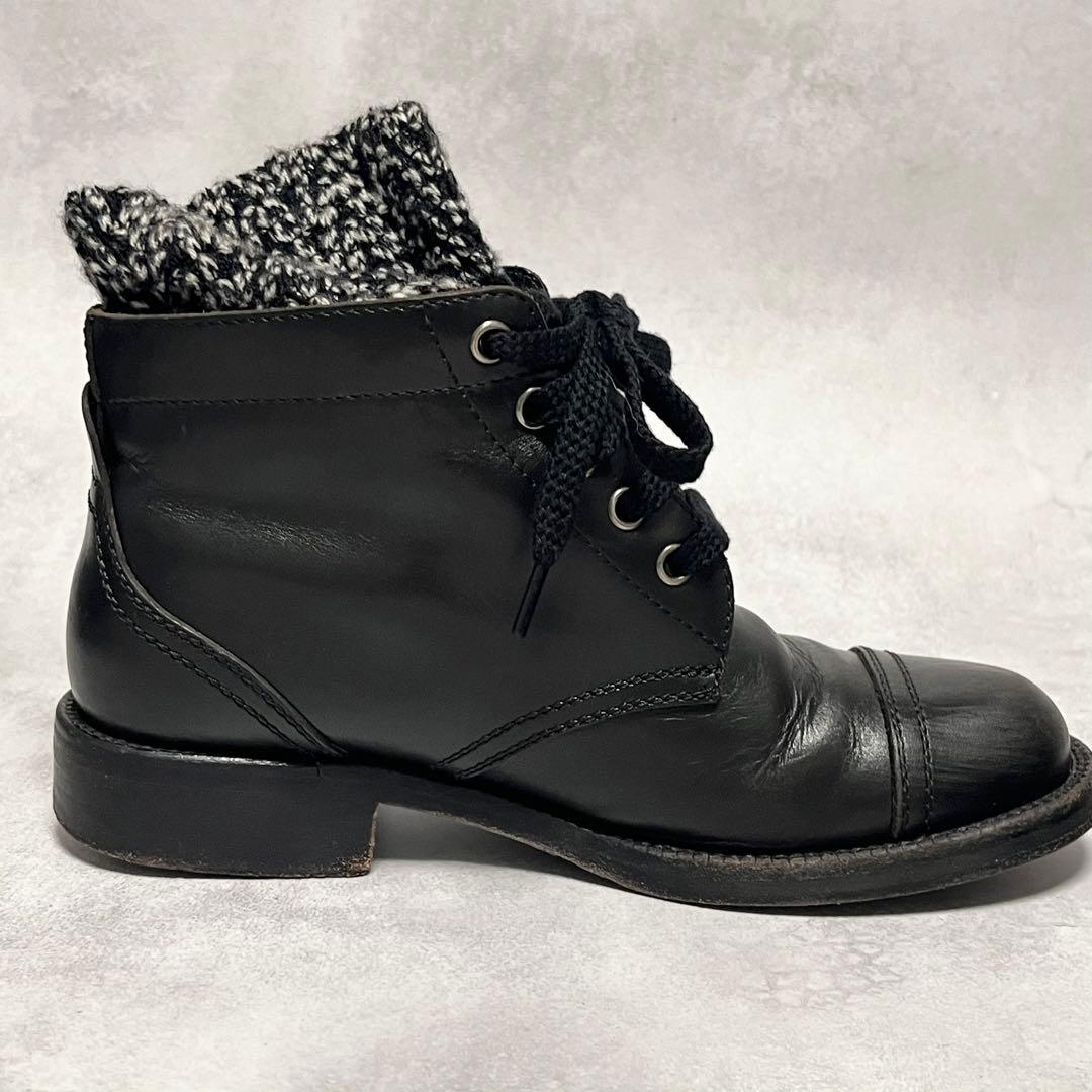 CHANEL ショートブーツ　ココマーク刺繍　サイドジップ　ツイード×レザー