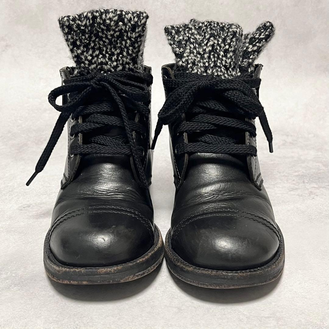 CHANEL ショートブーツ　ココマーク刺繍　サイドジップ　ツイード×レザー