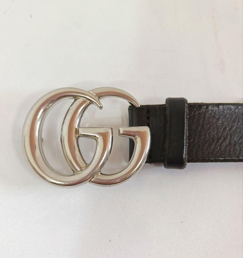 美品 正規品 GUCCI グッチ GG マーモント シルバー レザー ベルト 黒