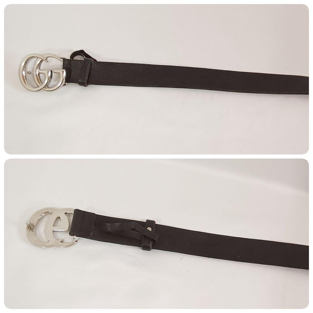 美品 正規品 GUCCI グッチ GG マーモント シルバー レザー ベルト 黒