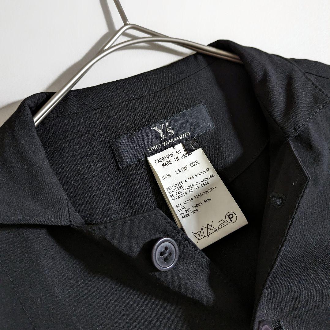 ワイズ ヨウジヤマモト／変形ウールシャツ ブラック フリル イレヘム ラウンド