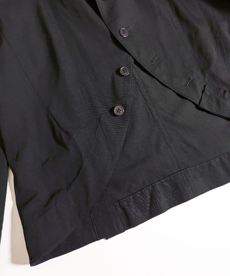 ワイズ ヨウジヤマモト／変形ウールシャツ ブラック フリル イレヘム ラウンド