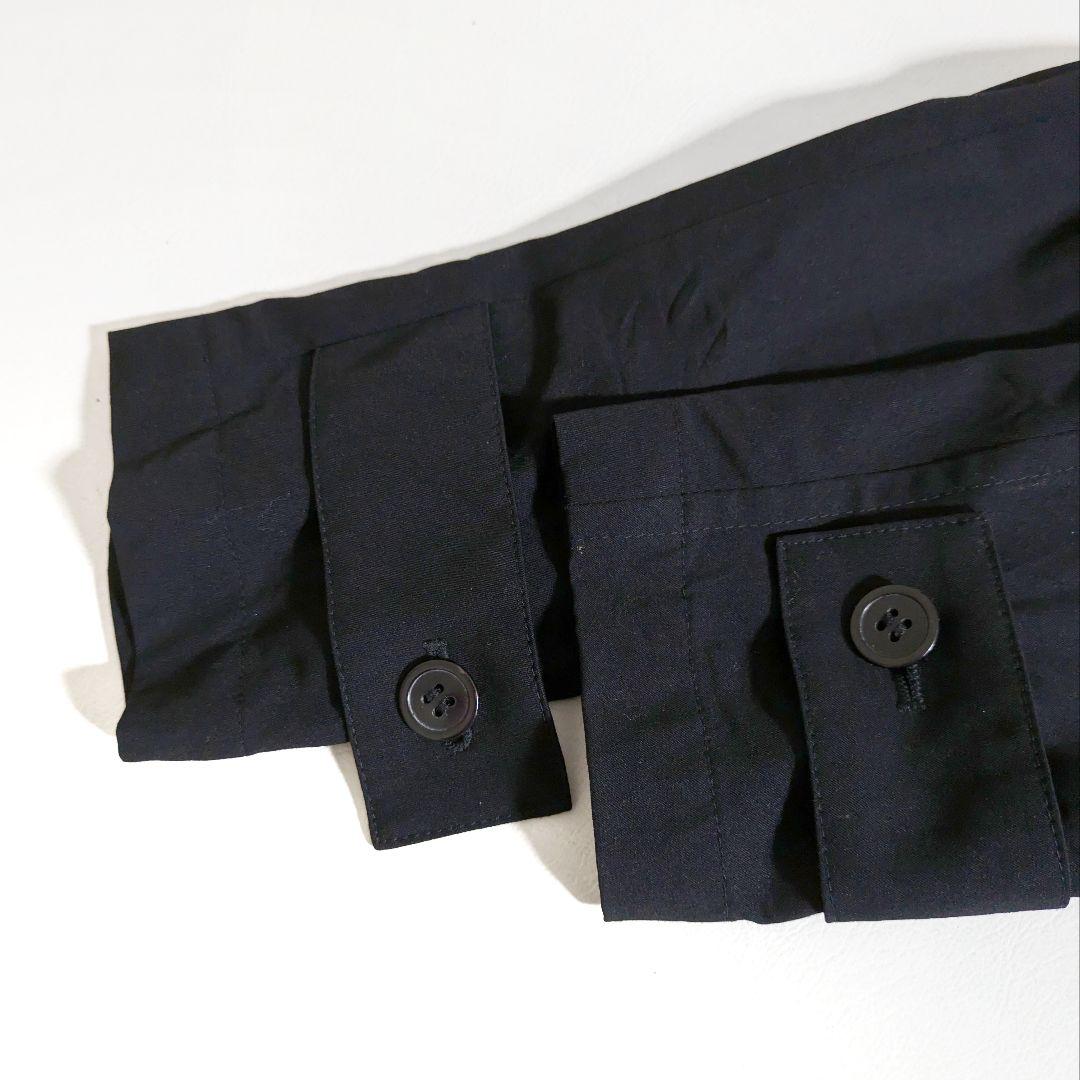 ワイズ ヨウジヤマモト／変形ウールシャツ ブラック フリル イレヘム ラウンド