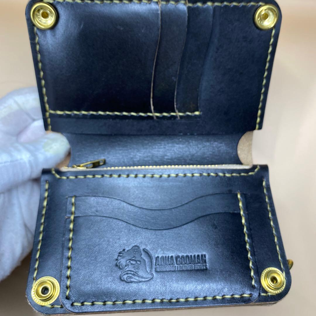 [値下] 無骨 艶 手染め 茶芯 お札折らずに収納ミドルトラッカーウォレット