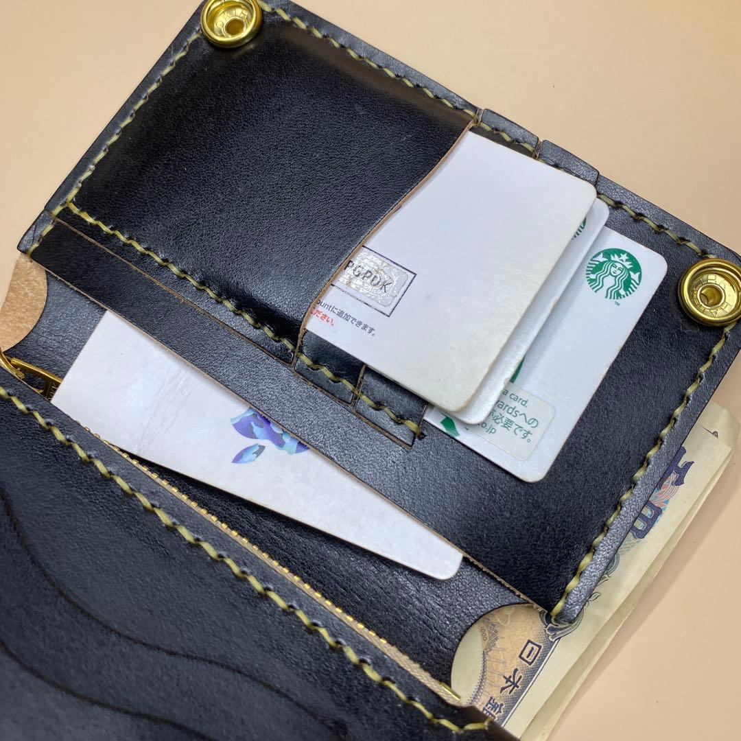 [値下] 無骨 艶 手染め 茶芯 お札折らずに収納ミドルトラッカーウォレット