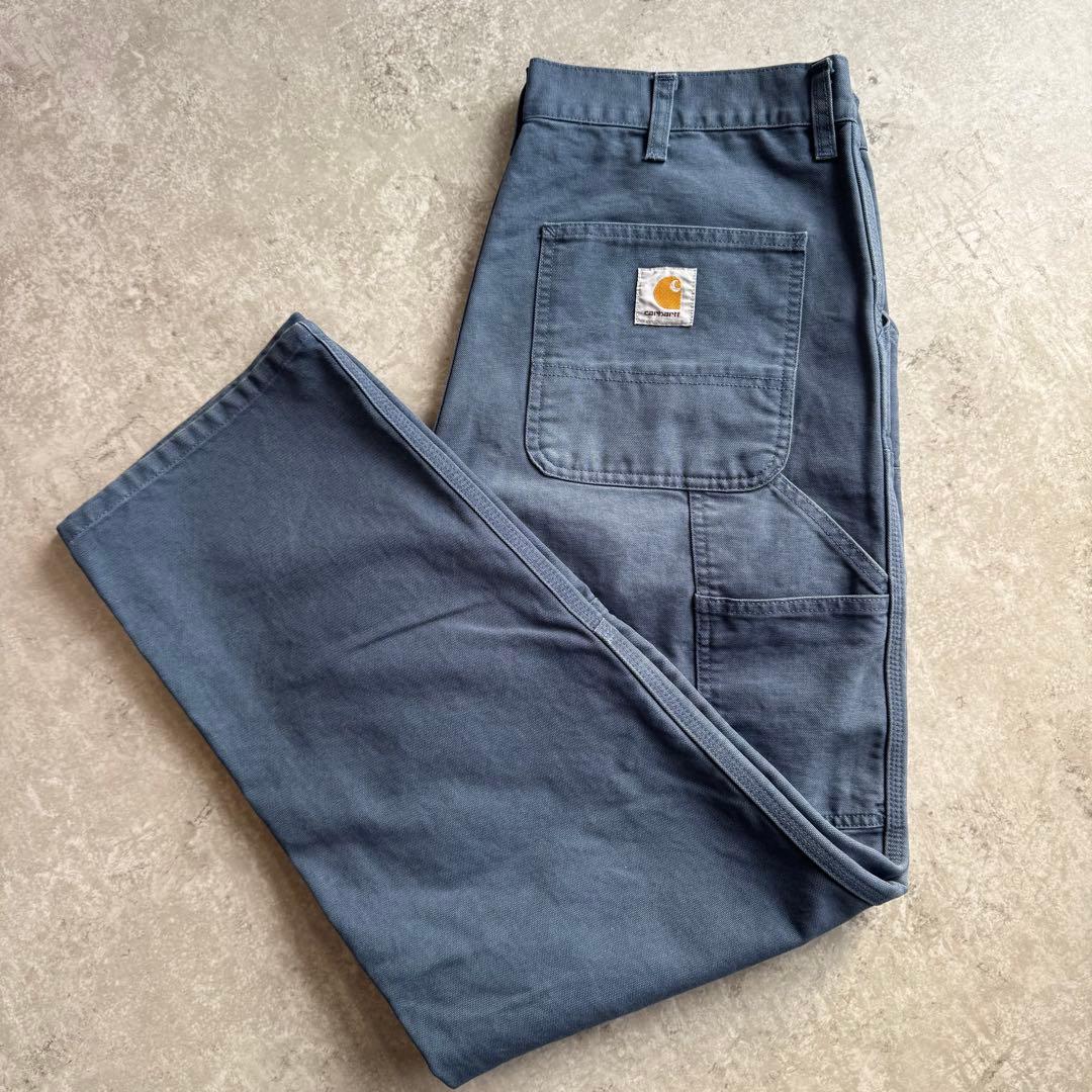 極美品 カーハート 肉厚 ダック ダブルニー w34 × L32 ブルーグレー