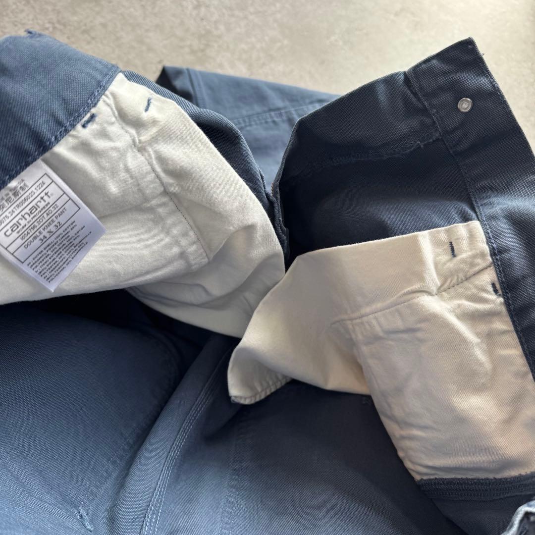 極美品 カーハート 肉厚 ダック ダブルニー w34 × L32 ブルーグレー