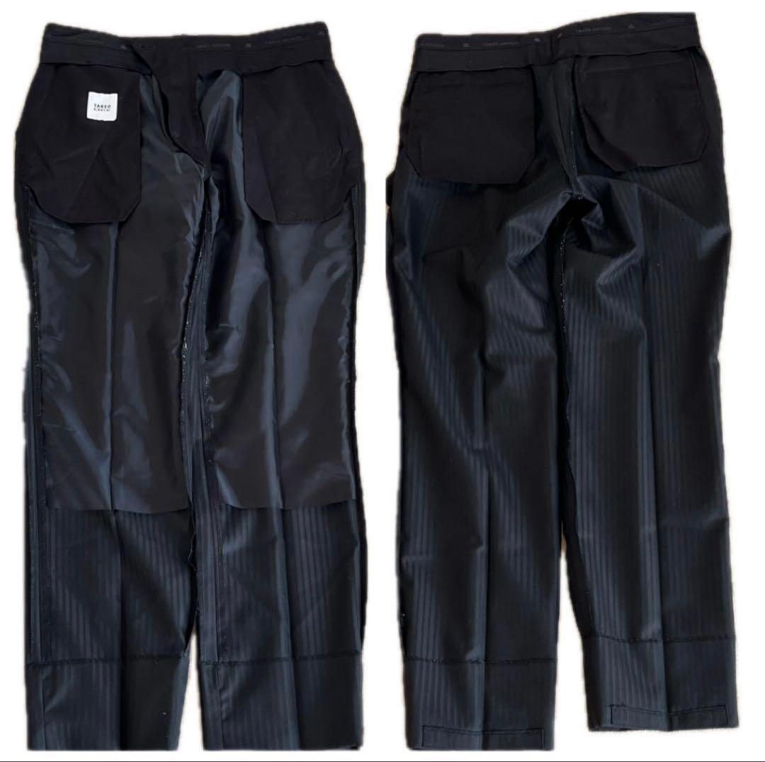 【極美品・現行】タケオキクチ スーツ 黒 L ストライプ シャイニーヘリンボン