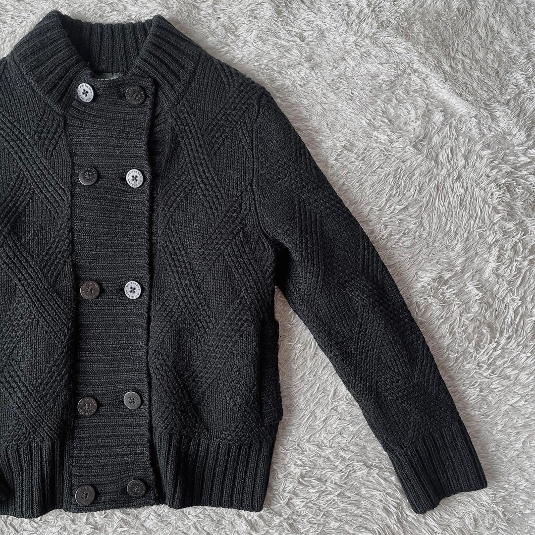 【美品】マリメッコ ウール100％ アランニットカーディガン黒フィッシャーマン黒