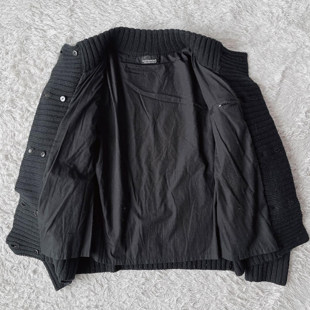 【美品】マリメッコ ウール100％ アランニットカーディガン黒フィッシャーマン黒