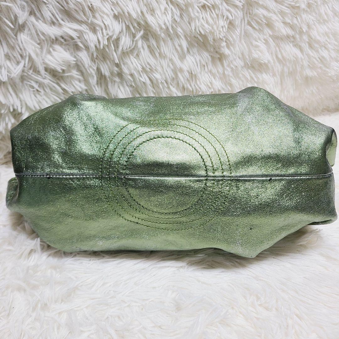 ロエベ　ハンドバッグ　ナッパアイレ　アナグラム　グリーンゴールド　レザー