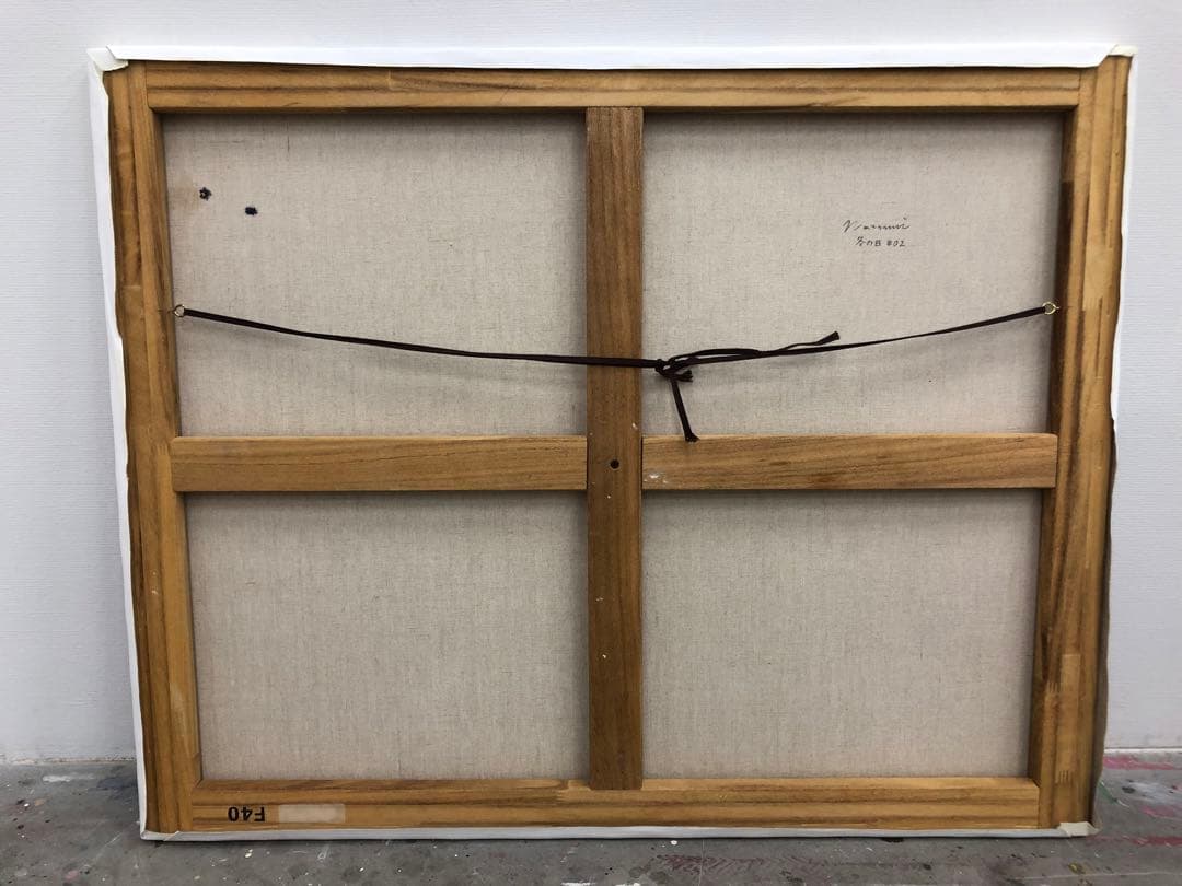 【F40号】冬の日#02 油絵 oilpainting 原画 ホワイト チェック