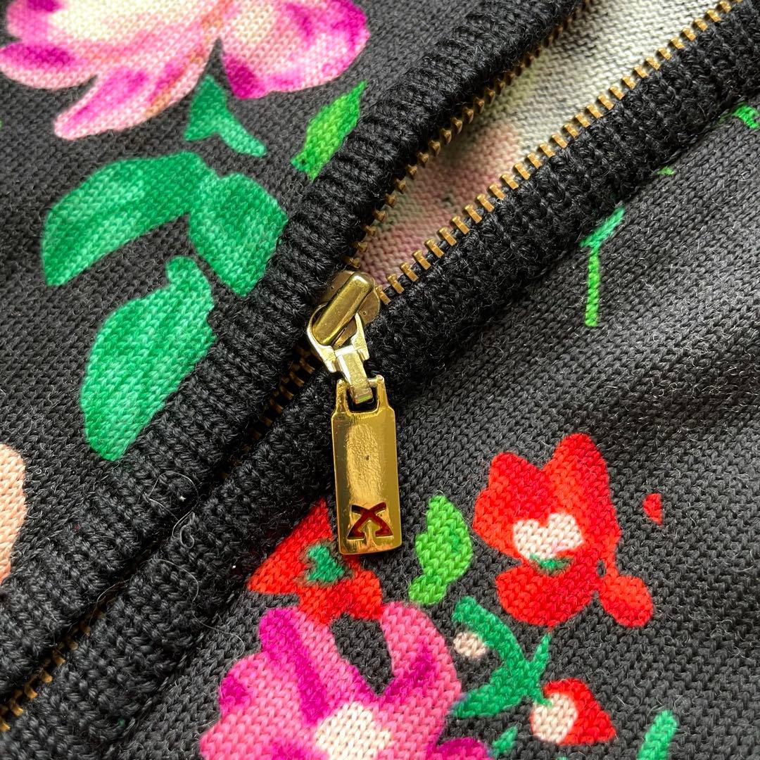 LEONARD シルク混フルジップカーディガン フラワー ブラック L