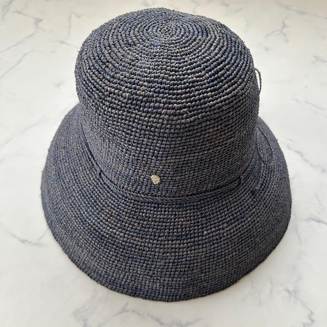 希少カラー ヘレンカミンスキー 麦わら帽子 ラフィア ブルー