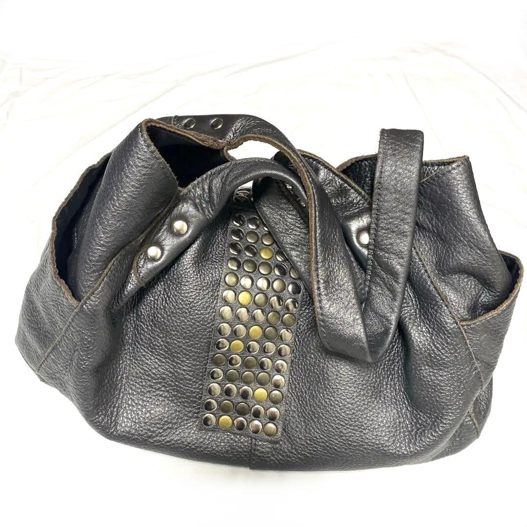 【TRES 】スタッズ　ショルダー　レザー　本革　Y2K トートバッグ　ブロンズ