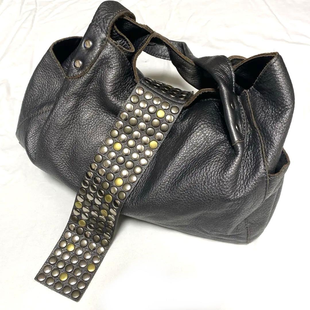 【TRES 】スタッズ　ショルダー　レザー　本革　Y2K トートバッグ　ブロンズ