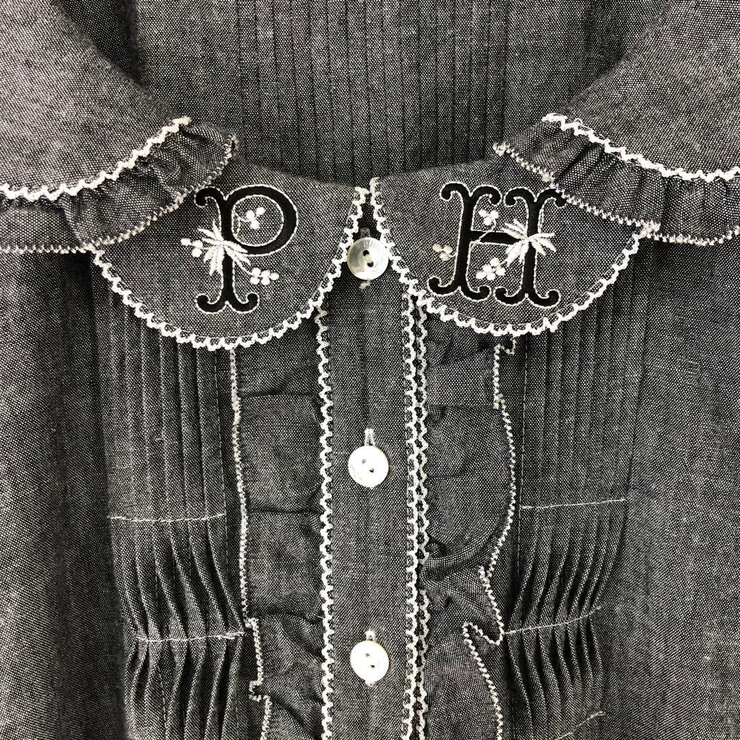 美品 PINK HOUSE ロゴ刺繍ダンガリーワンピース F グレー