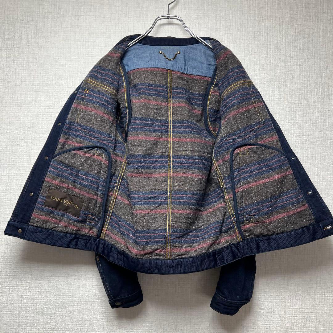 【濃紺／ロゴパッチ】ルイヴィトン デニムジャケット ブルゾン レザー装飾 44