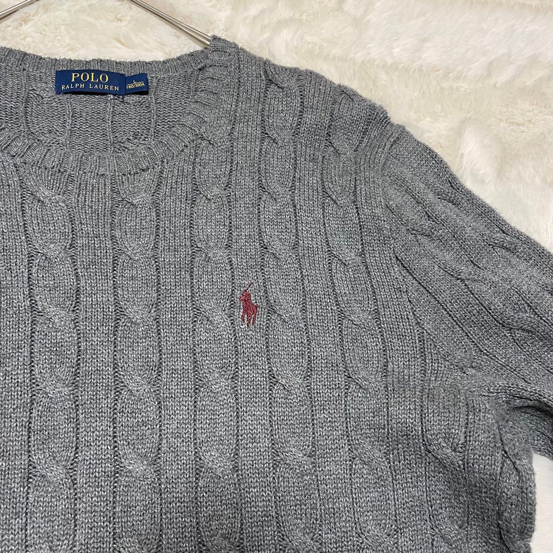 ポロラルフローレン　L ケーブルニット　コットン　ポニー　クルーネック　セーター