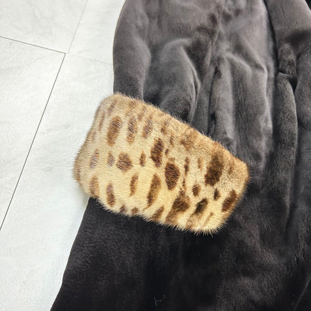 希少 美品 サガミンク ロイヤル レオパード柄 毛皮 ロングコート 42