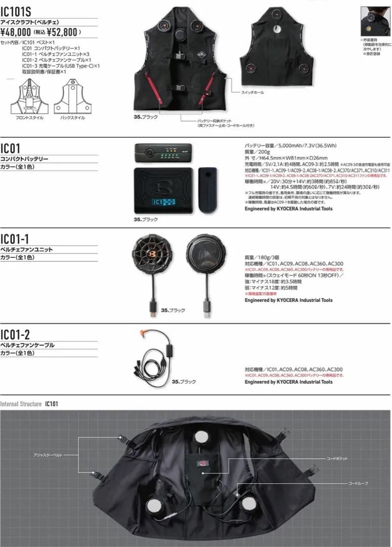 バートル　ペルチェベストF XL IC101S ICECRAFT アイスクラフト