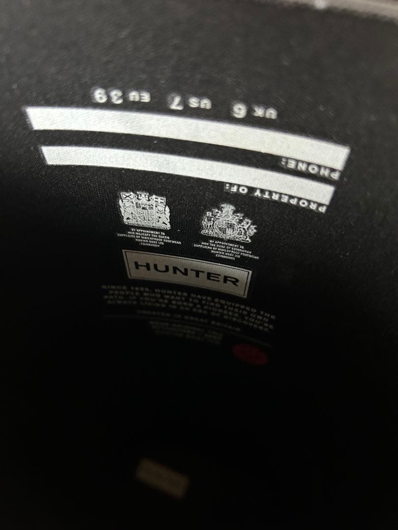 HUNTER ブラック レインブーツUK6