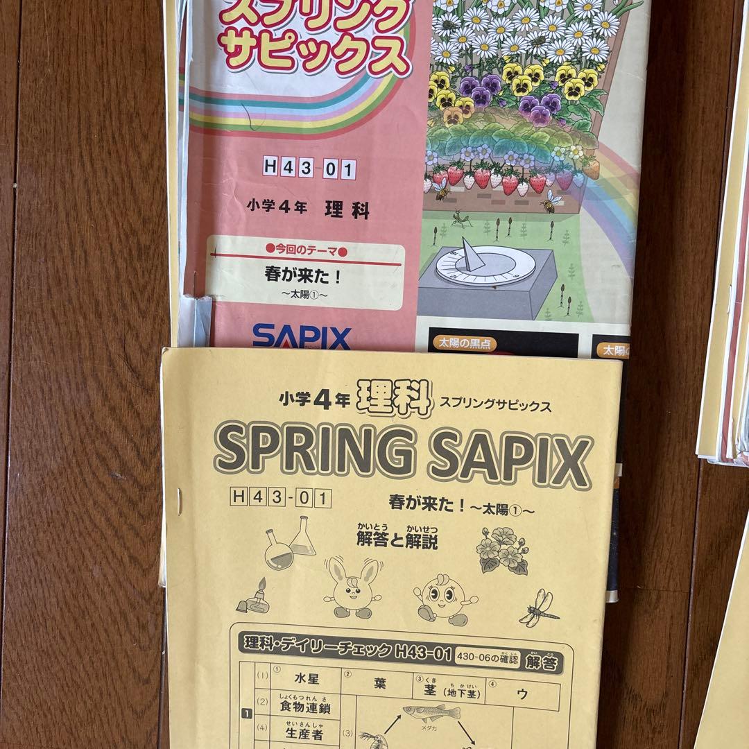 SAPIX小学4年　理科社会デイリーサピックス、春期夏期冬期講習セット