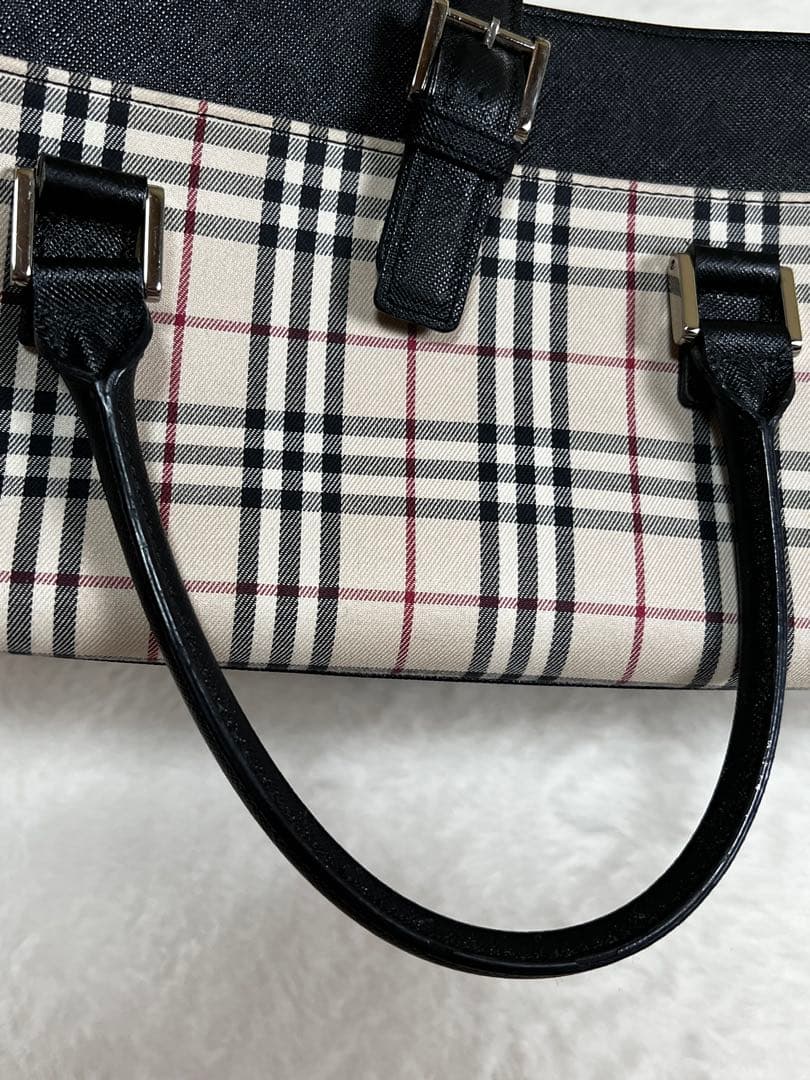 美品　バーバリー　BURBERRY　ハンドバッグ　スクエア　ノバチェック　ベルト