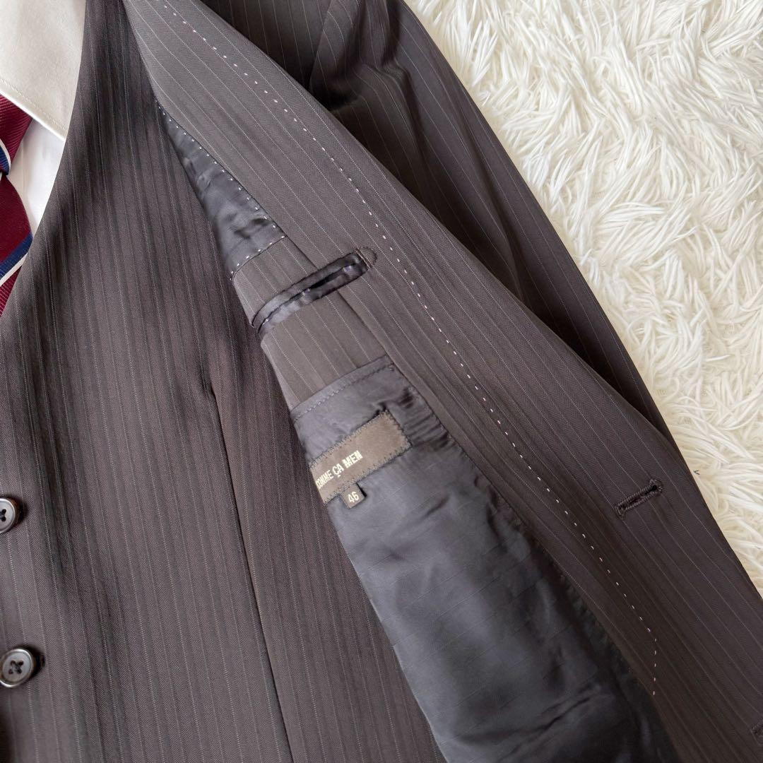 3ピース⭐︎COMME CA MEN セットアップスーツ ブラウン ストライプ46