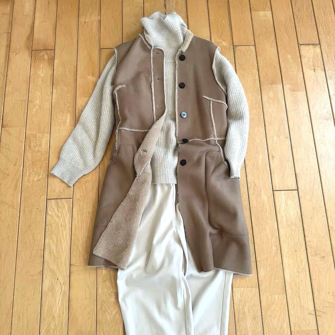 SALE❣️羊革シープスキン　ロングジレベスト　ダブルフェイス