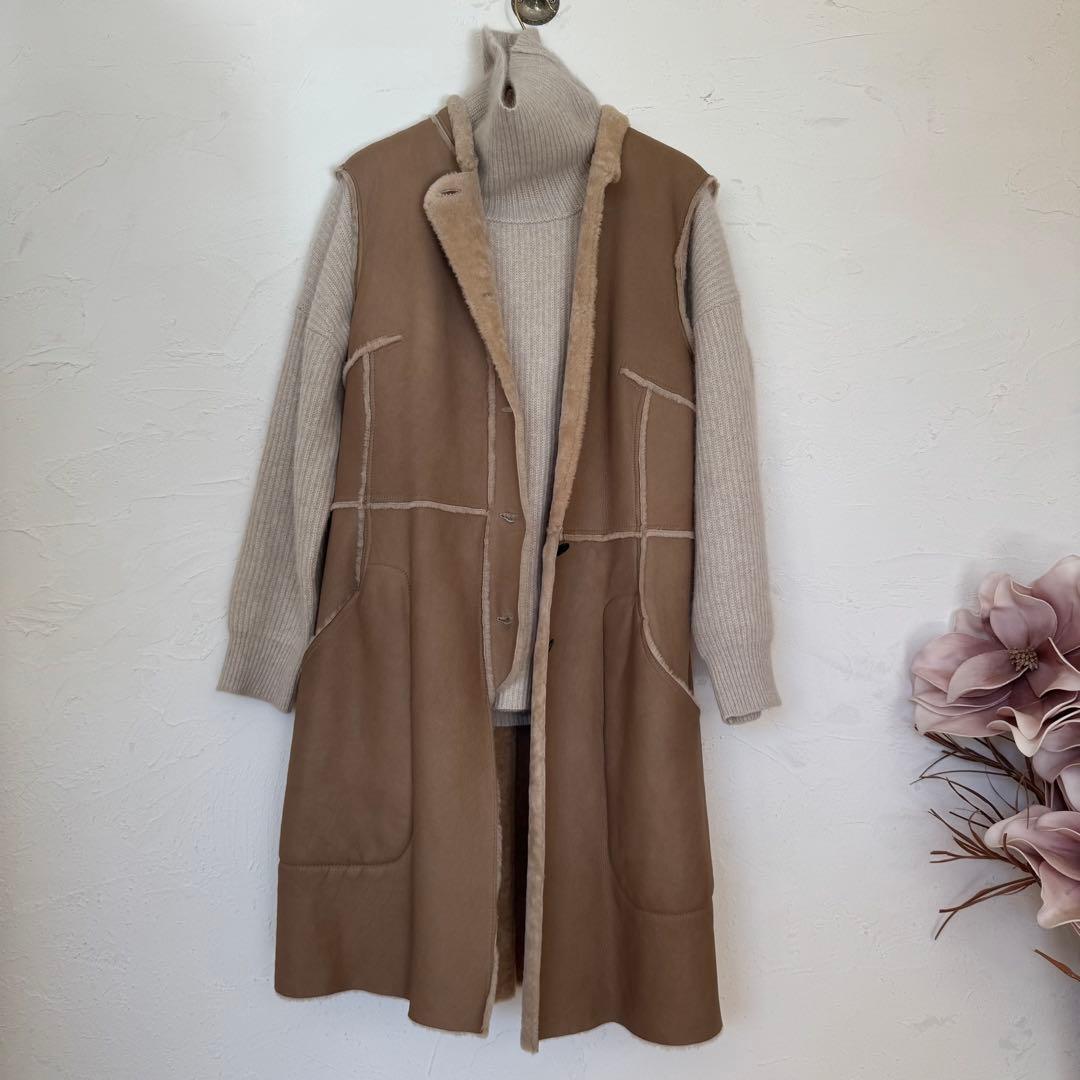 SALE❣️羊革シープスキン　ロングジレベスト　ダブルフェイス