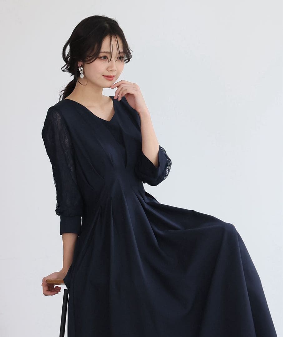 新品⭐️PourVous ウエストタックフレアドレス　結婚式　ドレス　二次会