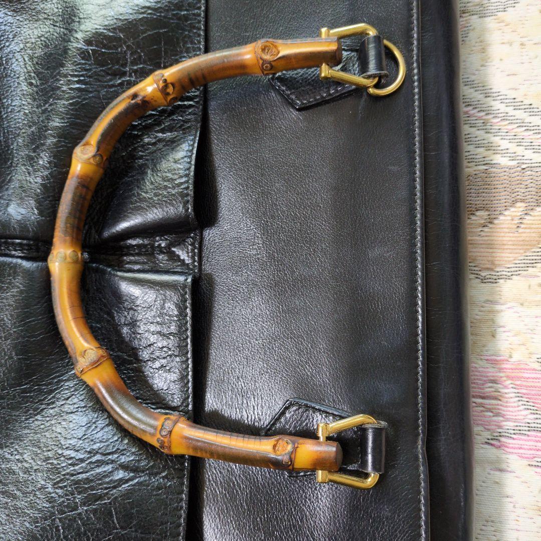 GUCCI 黒 レザー ビジネスバッグ バンブーハンドル