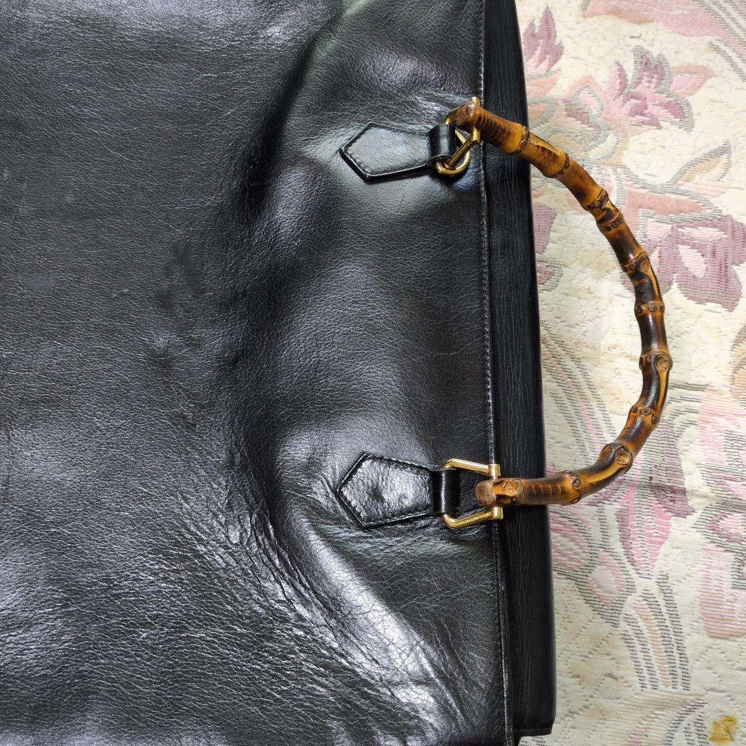 GUCCI 黒 レザー ビジネスバッグ バンブーハンドル