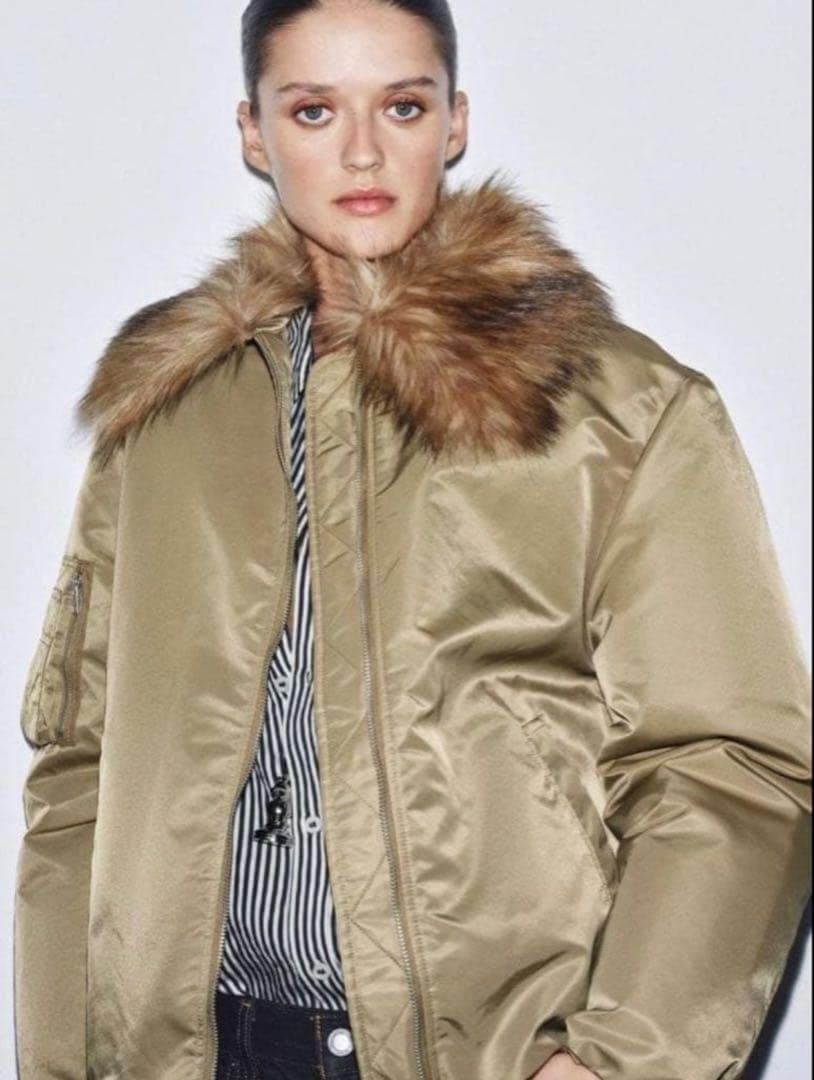 ZARA フェイクファー襟 ボンバージャケット ZW COLLECTION M
