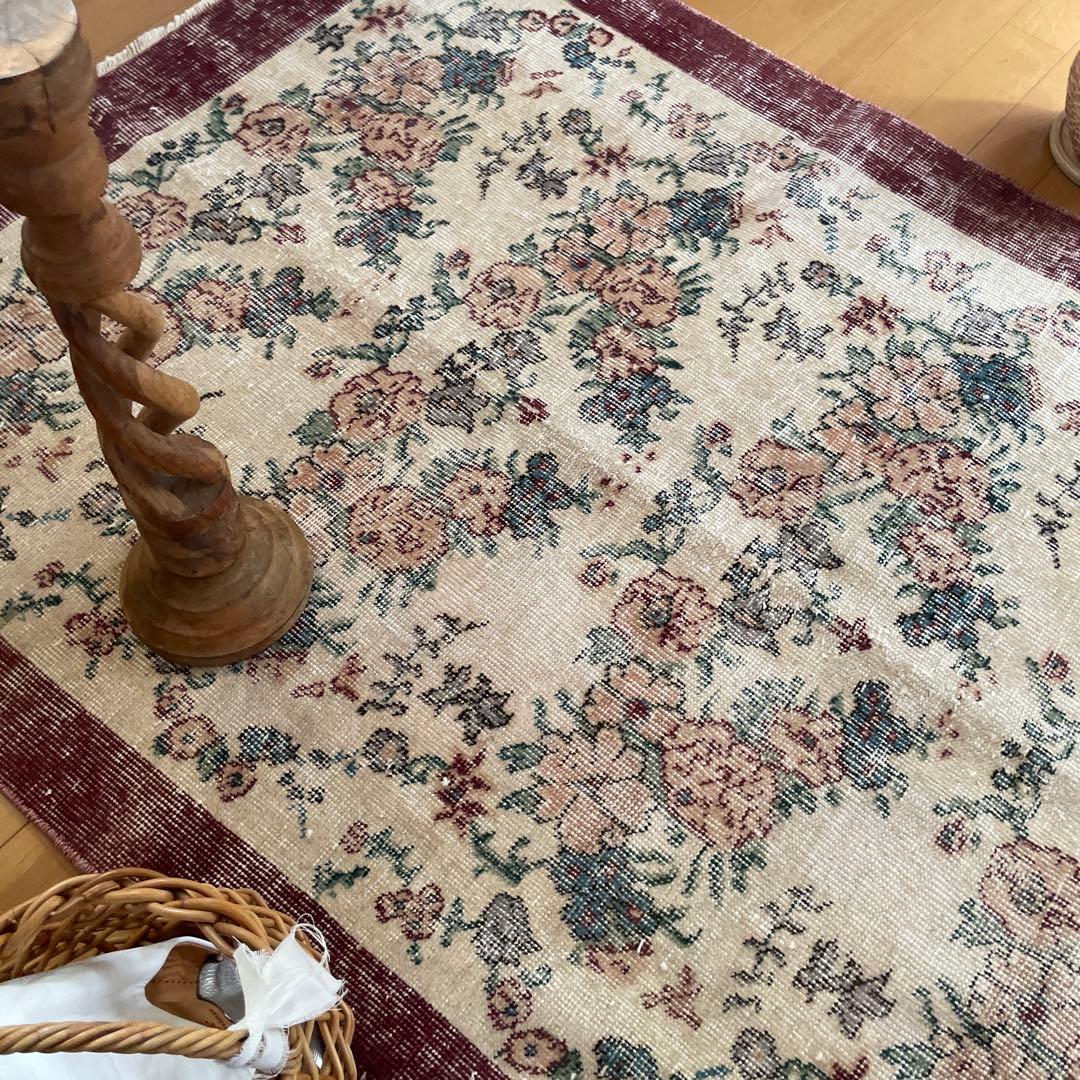 104×200 キナリ×ボルドー　薔薇の街　トルコヴィンテージラグ