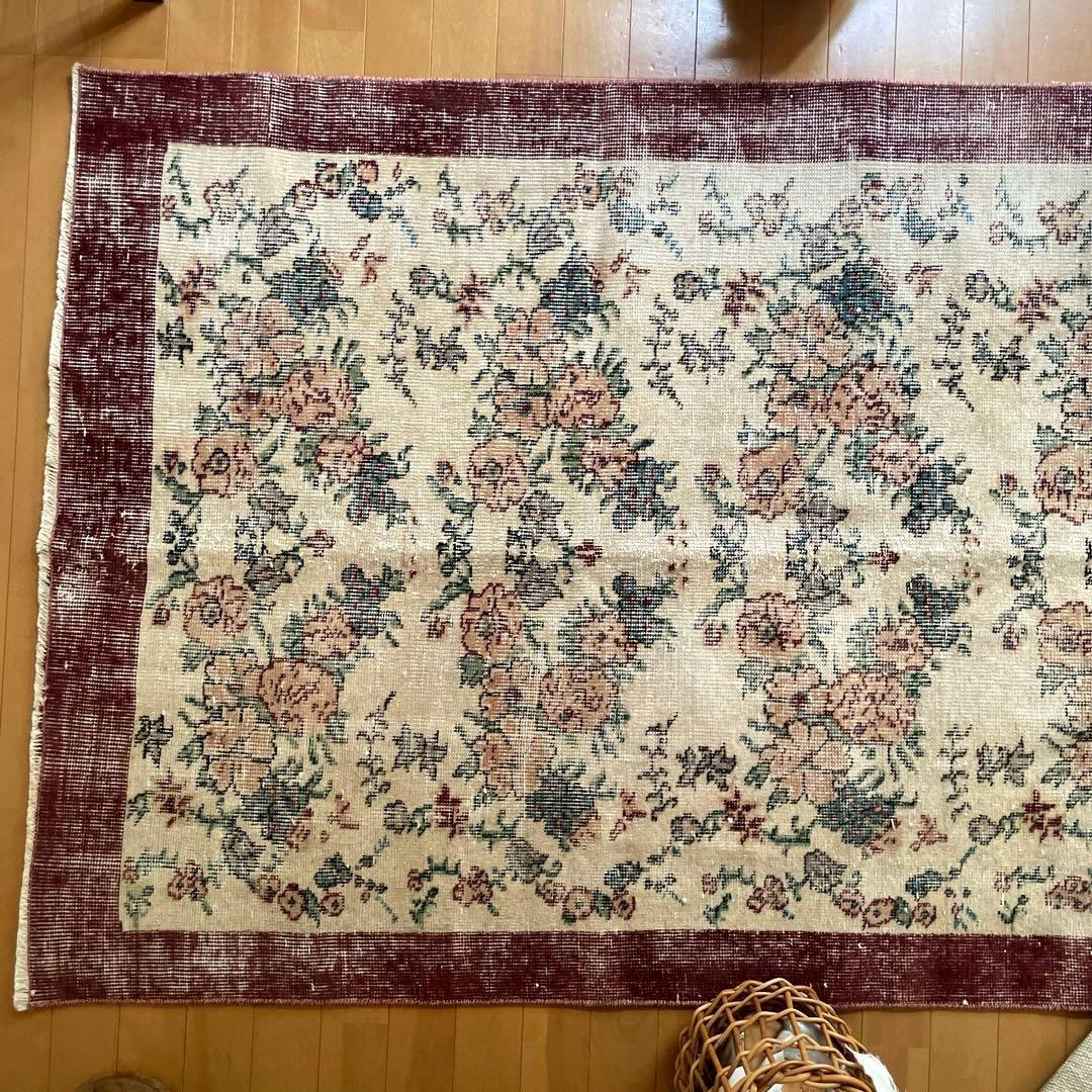 104×200 キナリ×ボルドー　薔薇の街　トルコヴィンテージラグ