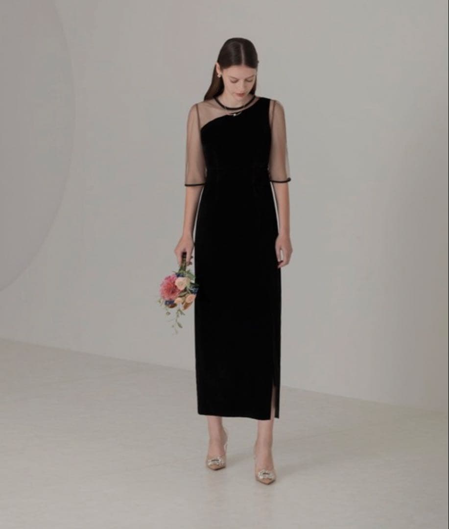 Leja アシンメトリーティアードフリル3WAYベロアIラインドレスワンピース