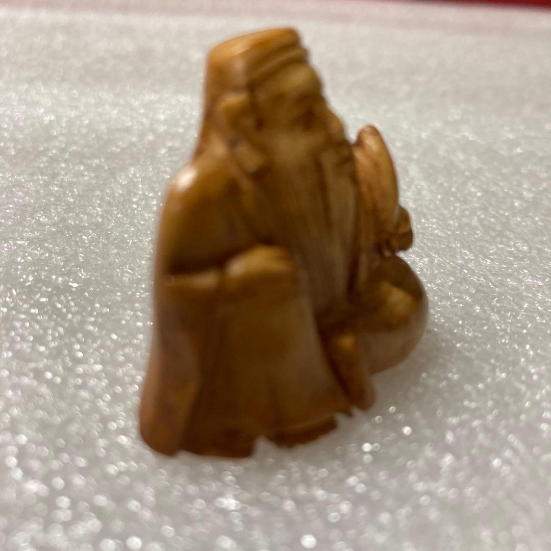 極上天然素材　寿老人彫刻　根付　提げ物