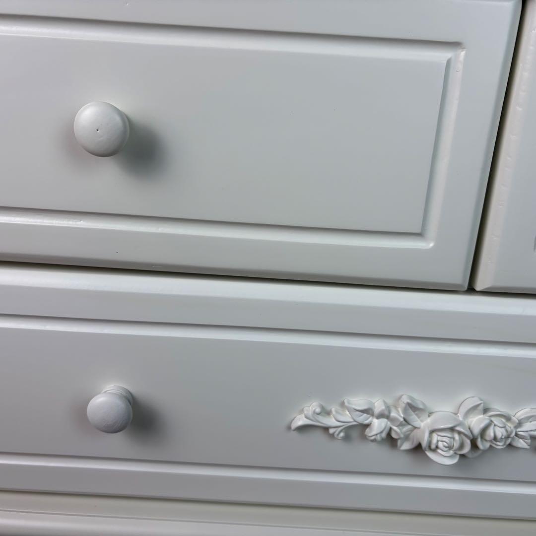 フレンチカントリー調ホワイトチェスト2点セット木製収納家具飾り棚姫系洋タンス