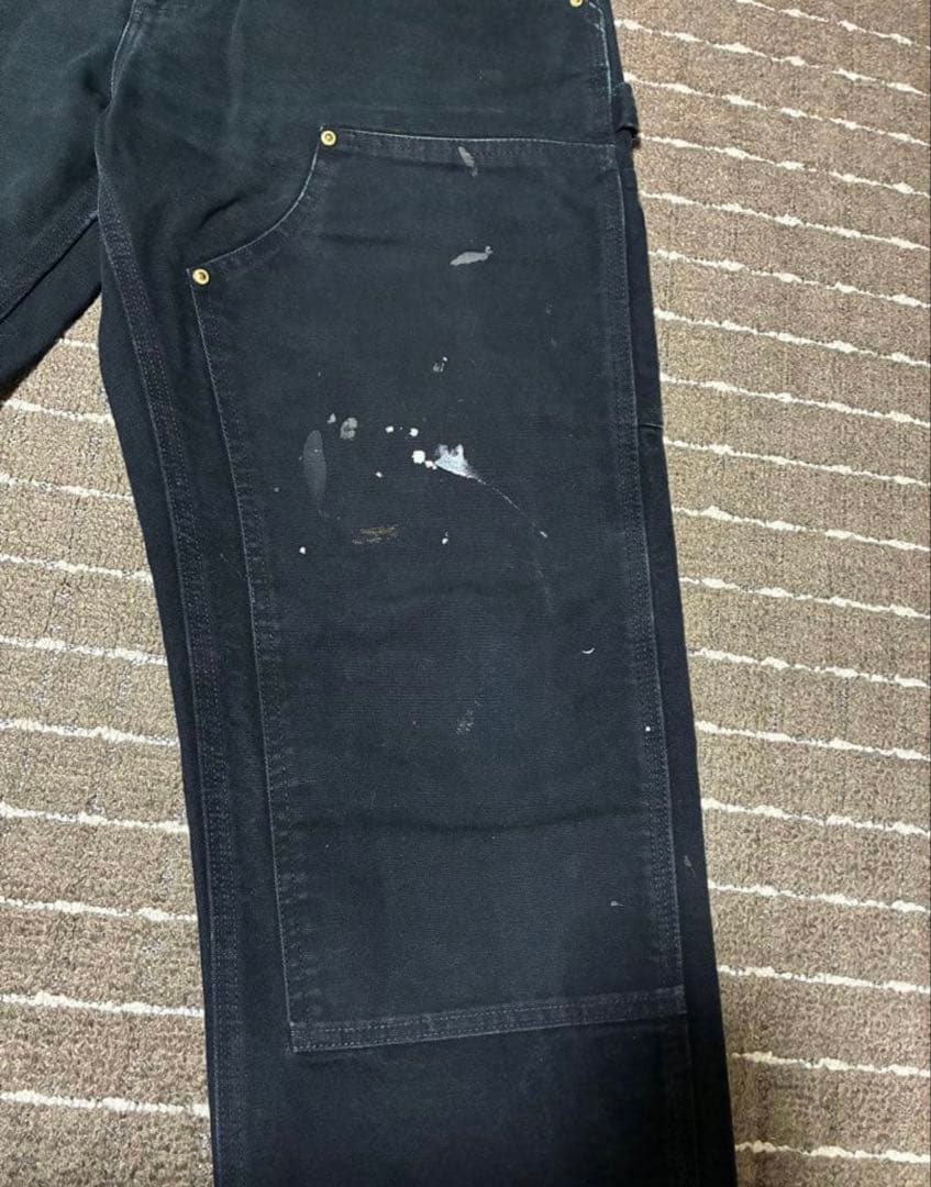 ペンキ飛び carhartt ダブルニーペインターパンツ アメリカ製 ブラック