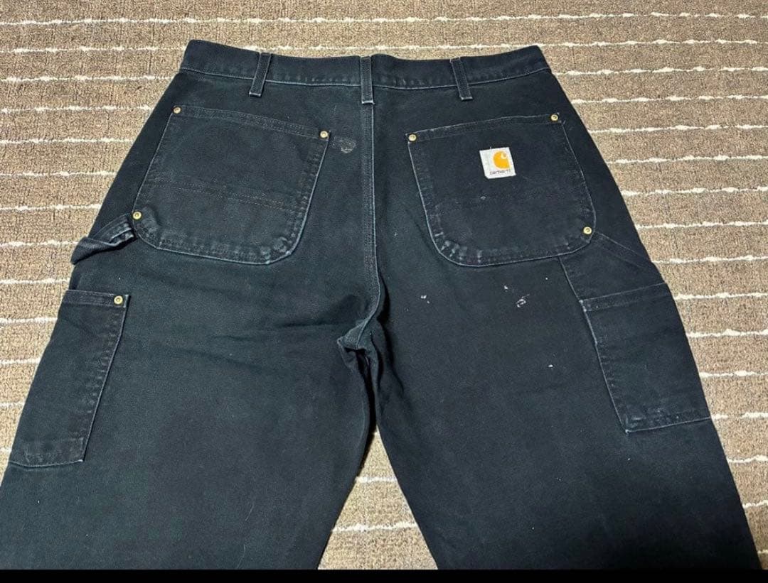 ペンキ飛び carhartt ダブルニーペインターパンツ アメリカ製 ブラック