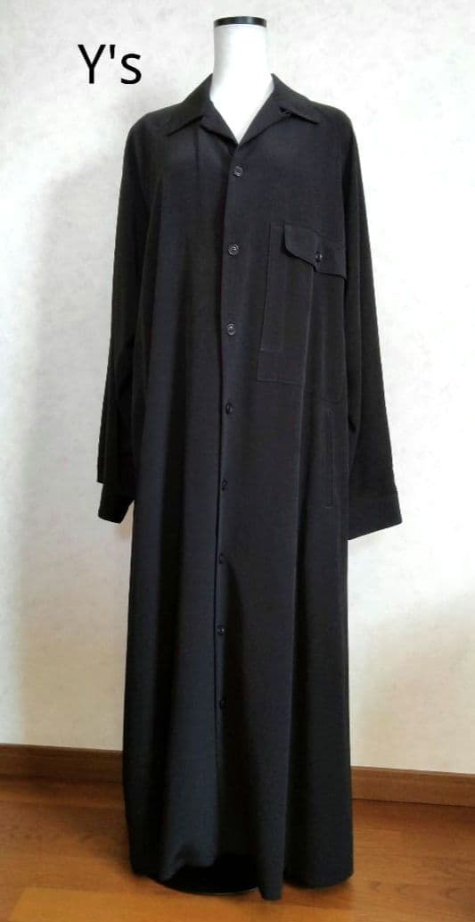現行　Y's ヨウジヤマモト　ロングシャツワンピース　2　オープンカラー ドレス
