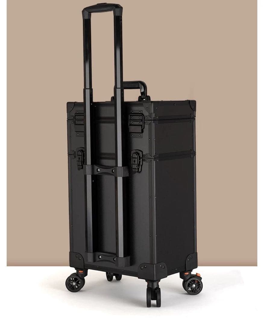 黒いメイクボックス ミラー付き メイクアップアーティスト専用化粧箱 可移動化粧台