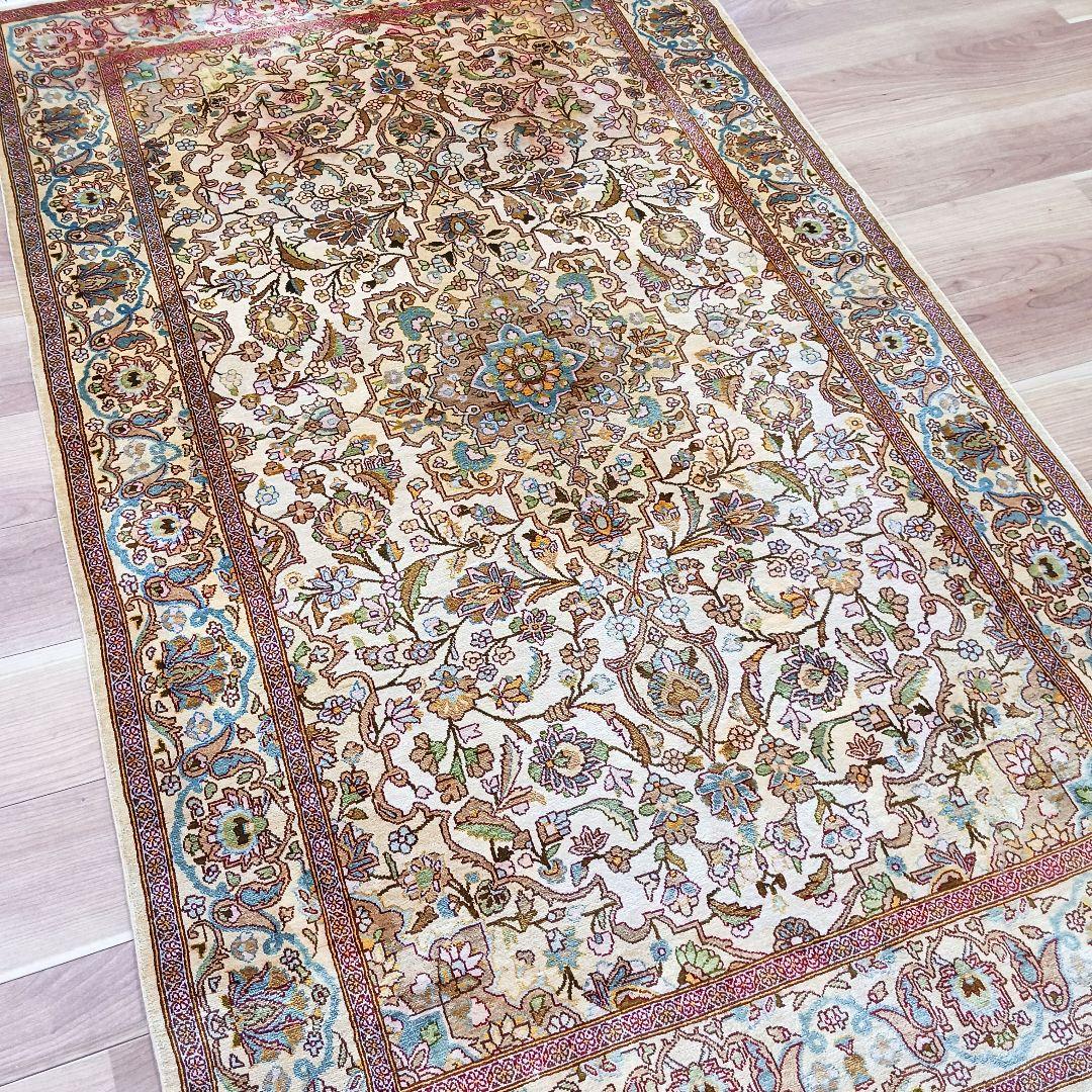 Y3183 高級ペルシャ絨毯 イラン シルク100% 手織り64万ノット