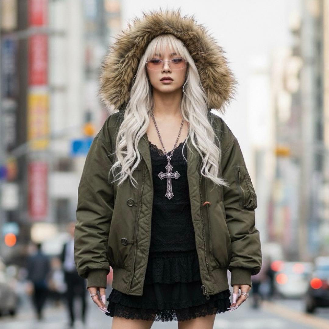 未使用級 y2k フライトジャケット グランジ 平成ギャル 鬼ファー ボンバー